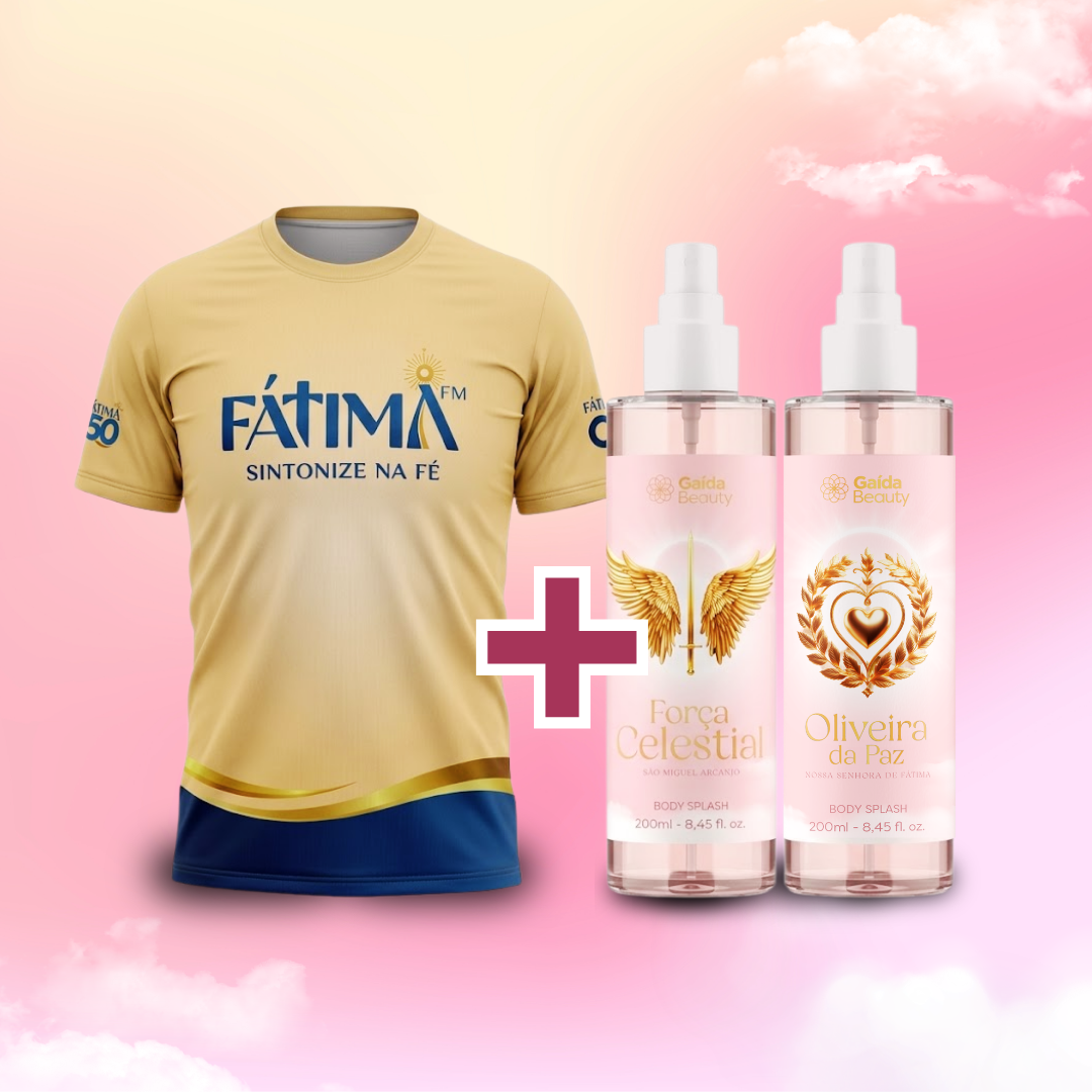 Kit Devoção: Força Celestial + Oliveira da Paz + Camisa Fátima FM