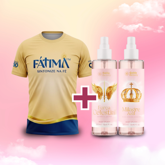 Kit Devoção: Força Celestial + Milagre Azul + Camisa Fátima FM