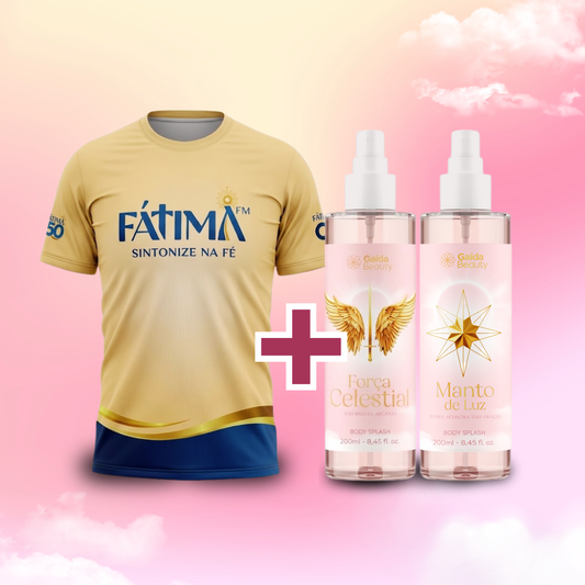 Kit Devoção: Força Celestial + Manto de Luz + Camisa Fátima FM